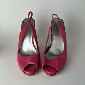 GUESS Pink Peep Toe Pinup Style Slingback Heels